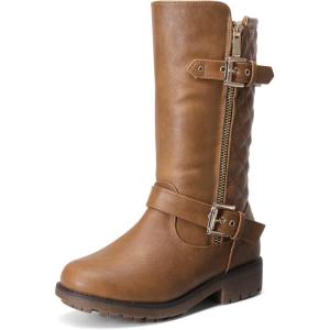 imageDREAM PAIRS Girls Knee High Winter Motorcycle Riding BootsTan