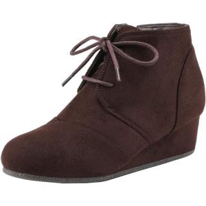 imageDREAM PAIRS Girls Low Wedge Heel Booties Side Zipper Ankle Boots ToddlerLittle KidBig KidBrown