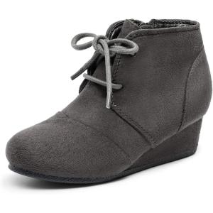 imageDREAM PAIRS Girls Low Wedge Heel Booties Side Zipper Ankle Boots ToddlerLittle KidBig KidGrey