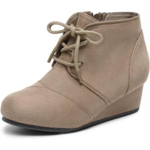 imageDREAM PAIRS Girls Low Wedge Heel Booties Side Zipper Ankle Boots ToddlerLittle KidBig KidTaupe