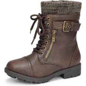 imageDREAM PAIRS Girls Mid Calf Combat Ankle Lace up BootsBrownz