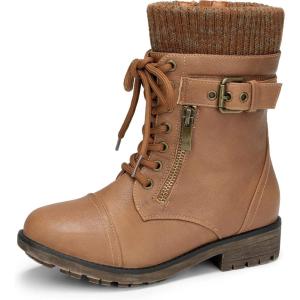 imageDREAM PAIRS Girls Mid Calf Combat Ankle Lace up BootsCamelz