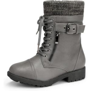 imageDREAM PAIRS Girls Mid Calf Combat Ankle Lace up BootsGreyz