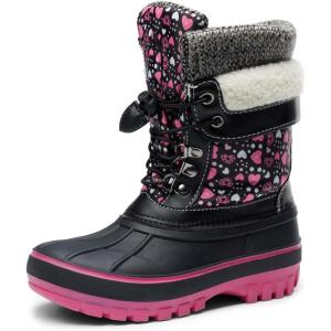imageDREAM PAIRS Boys Girls Snow Boots WaterResistant Outdoor Warm Cozy AntiSlip Mid Calf Faux Fur Lining Insulated Winter Shoes for LittleBig KidsBlackFuxia