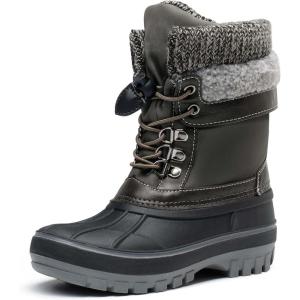 imageDREAM PAIRS Boys Girls Snow Boots WaterResistant Outdoor Warm Cozy AntiSlip Mid Calf Faux Fur Lining Insulated Winter Shoes for LittleBig KidsBlackGrey