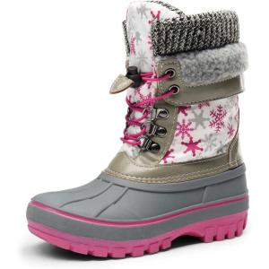 imageDREAM PAIRS Boys Girls Snow Boots WaterResistant Outdoor Warm Cozy AntiSlip Mid Calf Faux Fur Lining Insulated Winter Shoes for LittleBig KidsWhiteFauxia