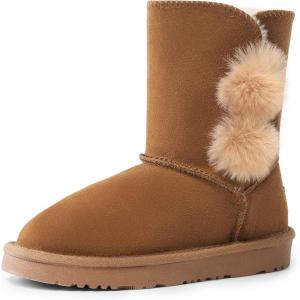 imageDREAM PAIRS Girls Boots Kids Boys Winter Snow Suede Mid Calf Boots Faux Fur Lined FuzzyChic Kids Lolly for Little KidBig KidChesnut
