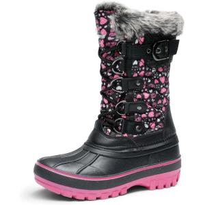 imageDREAM PAIRS Boys Girls Snow Boots WaterResistant Outdoor Warm Cozy AntiSlip Mid Calf Faux Fur Lining Insulated Winter Shoes for LittleBig KidsBlackPink