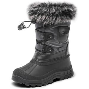 imageDREAM PAIRS Boys Girls Snow Boots WaterResistant Outdoor Warm Cozy AntiSlip Mid Calf Faux Fur Lining Insulated Winter Shoes for LittleBig KidsGreyBlack