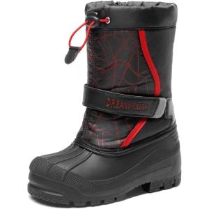 imageDREAM PAIRS Boys ampamp Girls Mid Calf WaterResistant Winter Snow Boots for ToddlerLittleBig KidBlackRed