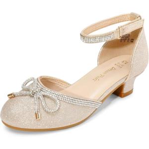 imageDREAM PAIRS Girls Dress Shoes Closed Toe Low Heels Ankle Strap Pumps for Toddler Little Big Kid Flower Party Wedding PrincessGoldglitter
