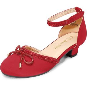 imageDREAM PAIRS Girls Dress Shoes Closed Toe Low Heels Ankle Strap Pumps for Toddler Little Big Kid Flower Party Wedding PrincessRed