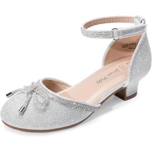 imageDREAM PAIRS Girls Dress Shoes Closed Toe Low Heels Ankle Strap Pumps for Toddler Little Big Kid Flower Party Wedding PrincessSilverglitter