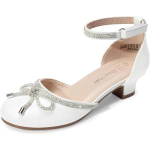 imageDREAM PAIRS Girls Dress Shoes Closed Toe Low Heels Ankle Strap Pumps for Toddler Little Big Kid Flower Party Wedding PrincessWhitepu