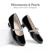 imageDREAM PAIRS Girls Dress Shoes Low Heels for Little Big Girl Mary Jane Shoes with Pearl Rhinestones Flower Girl Pumps Princess Wedding PartyBlackpat