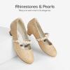 imageDREAM PAIRS Girls Dress Shoes Low Heels for Little Big Girl Mary Jane Shoes with Pearl Rhinestones Flower Girl Pumps Princess Wedding PartyGoldglitter
