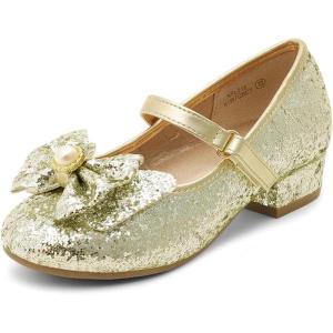 imageDREAM PAIRS Girls Dress Shoes Princess Shoes for Toddler Little Girl Mary Jane Low Heels Glitter Flower Party Wedding FootwearGold