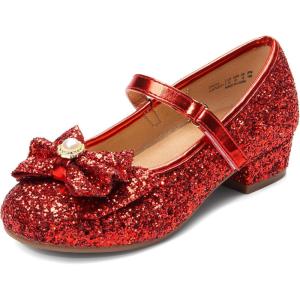 imageDREAM PAIRS Girls Dress Shoes Princess Shoes for Toddler Little Girl Mary Jane Low Heels Glitter Flower Party Wedding FootwearRed