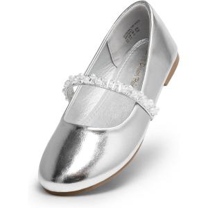 imageDREAM PAIRS Girls Mary Jane Dress Shoes Ballerina Flats for Wedding Party ToddlerLittle KidBig KidSilverpu
