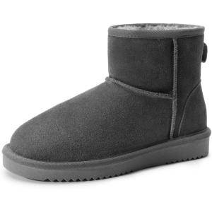 imageDREAM PAIRS Snow Boots for Women Genuine Suede Faux Fur Lining Water Resistant AntiSlip Warm Winter Booties Slip On Memory Foam Comfort Ankle Boots FuzzyClassic Low BootsGrey