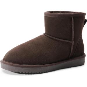 imageDREAM PAIRS Snow Boots for Women Genuine Suede Faux Fur Lining Water Resistant AntiSlip Warm Winter Booties Slip On Memory Foam Comfort Ankle Boots FuzzyClassic Low BootsBrown