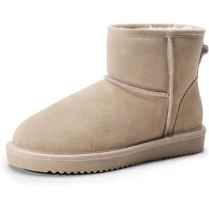 imageDREAM PAIRS Snow Boots for Women Genuine Suede Faux Fur Lining Water Resistant AntiSlip Warm Winter Booties Slip On Memory Foam Comfort Ankle Boots FuzzyClassic Low BootsSand
