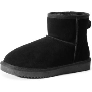imageDREAM PAIRS Snow Boots for Women Genuine Suede Faux Fur Lining Water Resistant AntiSlip Warm Winter Booties Slip On Memory Foam Comfort Ankle Boots FuzzyClassic Low BootsBlack