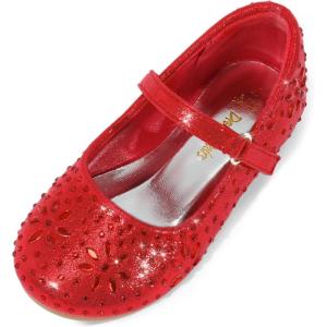 imageDREAM PAIRS Toddler Girls Dress Shoes Mary Jane Rhinestone Ballerina Flat for Party Birthday Performance WeddingRed