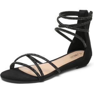 imageDREAM PAIRS Womens Ankle Strap Flat Sandals Summer Dressy Strappy Gladiator Rhinestones SandalsBlack