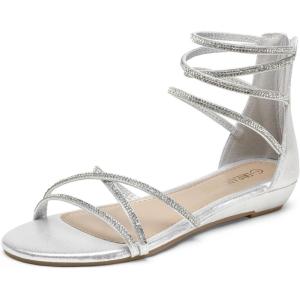 imageDREAM PAIRS Womens Ankle Strap Flat Sandals Summer Dressy Strappy Gladiator Rhinestones SandalsSilver