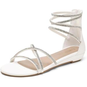 imageDREAM PAIRS Womens Ankle Strap Flat Sandals Summer Dressy Strappy Gladiator Rhinestones SandalsWhite