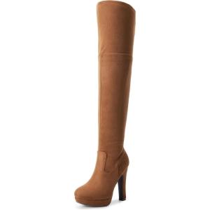 imageDREAM PAIRS Womens HIGHPLAT Black Chunky Thigh High Over The Knee High Heel BootsBrown