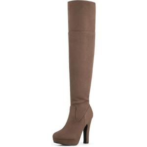 imageDREAM PAIRS Womens HIGHPLAT Black Chunky Thigh High Over The Knee High Heel BootsKhaki