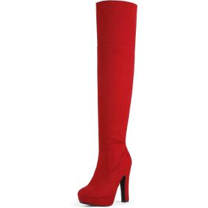 imageDREAM PAIRS Womens HIGHPLAT Black Chunky Thigh High Over The Knee High Heel BootsRed