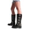 imageDREAM PAIRS Womens Knee High Riding Boots Slip On Motorcycle Boots Square Toe Chunky Heel Fashion Buckles Biker BootsBlackBrown