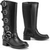 imageDREAM PAIRS Womens Knee High Riding Boots Slip On Motorcycle Boots Square Toe Chunky Heel Fashion Buckles Biker BootsBlackzipper
