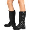 imageDREAM PAIRS Womens Knee High Riding Boots Slip On Motorcycle Boots Square Toe Chunky Heel Fashion Buckles Biker BootsBlackzipper