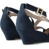 imageDREAM PAIRS Womens Low Wedge Sandals Ankle Strap Heel Sandal Open Toe Wide Dress Summer ShoesNavy Suede