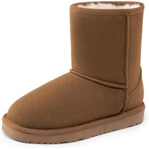 imageDREAM PAIRS Girls Boys Boots Kids Faux Fur Lined Winter Snow FuzzyClassic Kids Mid BootLight Brown
