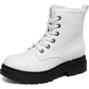 imageDREAM PAIRS Laceup Combat Boots Ankle Booties for WomenWhite