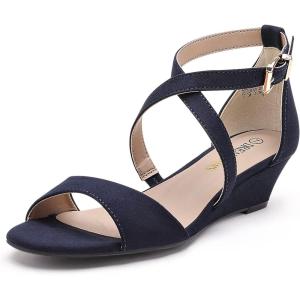 imageDREAM PAIRS Womens Low Wedge Sandals Ankle Strap Heel Sandal Open Toe Wide Dress Summer ShoesNavy Suede