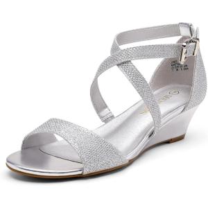 imageDREAM PAIRS Womens Low Wedge Sandals Ankle Strap Heel Sandal Open Toe Wide Dress Summer ShoesSilver