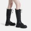 imageDREAM PAIRS Knee High Boots Women Fashion Combat Boots Chunky Platform Lace Up Lug Sole Boots For WomenBlackPu