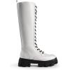 imageDREAM PAIRS Knee High Boots Women Fashion Combat Boots Chunky Platform Lace Up Lug Sole Boots For WomenWhitePu