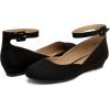 imageDREAM PAIRS Womens Dress Flats Ballet Low Wedge Round Toe Ankle Strap Comfortable Casual Flats ShoesBlack Suede