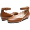 imageDREAM PAIRS Womens Dress Flats Ballet Low Wedge Round Toe Ankle Strap Comfortable Casual Flats ShoesBrownpu