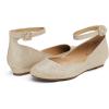 imageDREAM PAIRS Womens Dress Flats Ballet Low Wedge Round Toe Ankle Strap Comfortable Casual Flats ShoesGold Glitter