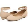 imageDREAM PAIRS Womens Dress Flats Ballet Low Wedge Round Toe Ankle Strap Comfortable Casual Flats ShoesNude Nubuck