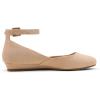 imageDREAM PAIRS Womens Dress Flats Ballet Low Wedge Round Toe Ankle Strap Comfortable Casual Flats ShoesNude Suede