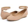 imageDREAM PAIRS Womens Dress Flats Ballet Low Wedge Round Toe Ankle Strap Comfortable Casual Flats ShoesNude Suede